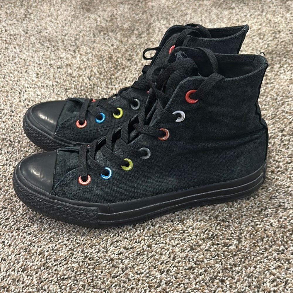 Converse Kids High-Top Sneakers - Black with Colorful Eyelets